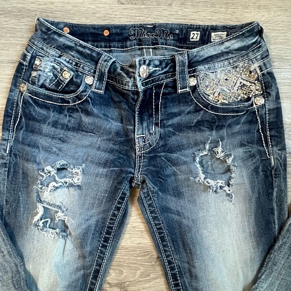 Miss Me Distressed Dark Blue Skinny Jeans - Picture 3 of 7